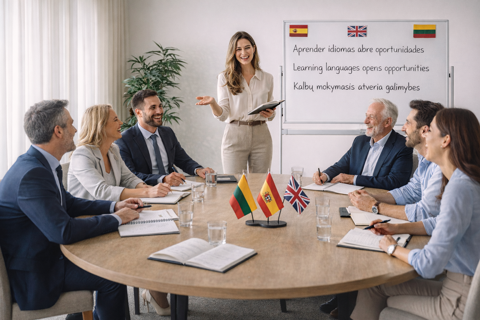 A business team in a language training session